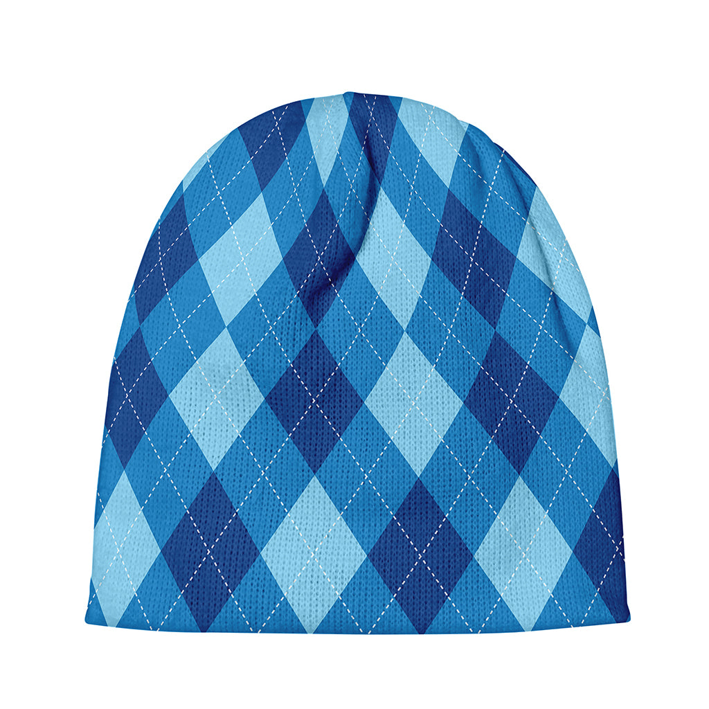 Blue Argyle Pattern Print Beanie