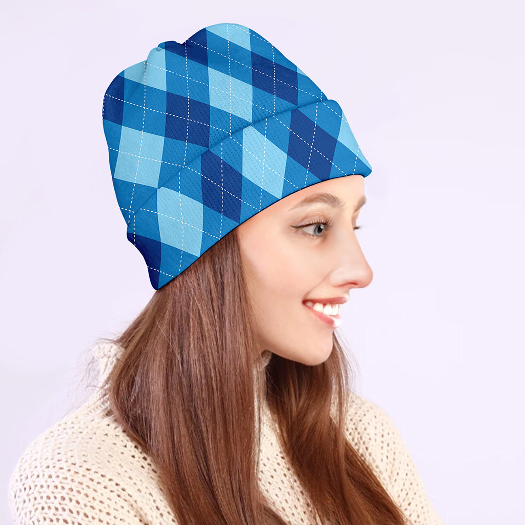 Blue Argyle Pattern Print Beanie