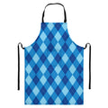 Blue Argyle Pattern Print Bib Apron With Pocket