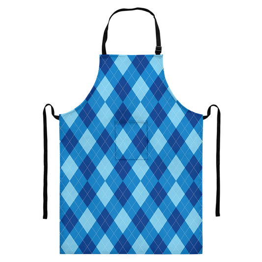 Blue Argyle Pattern Print Bib Apron With Pocket