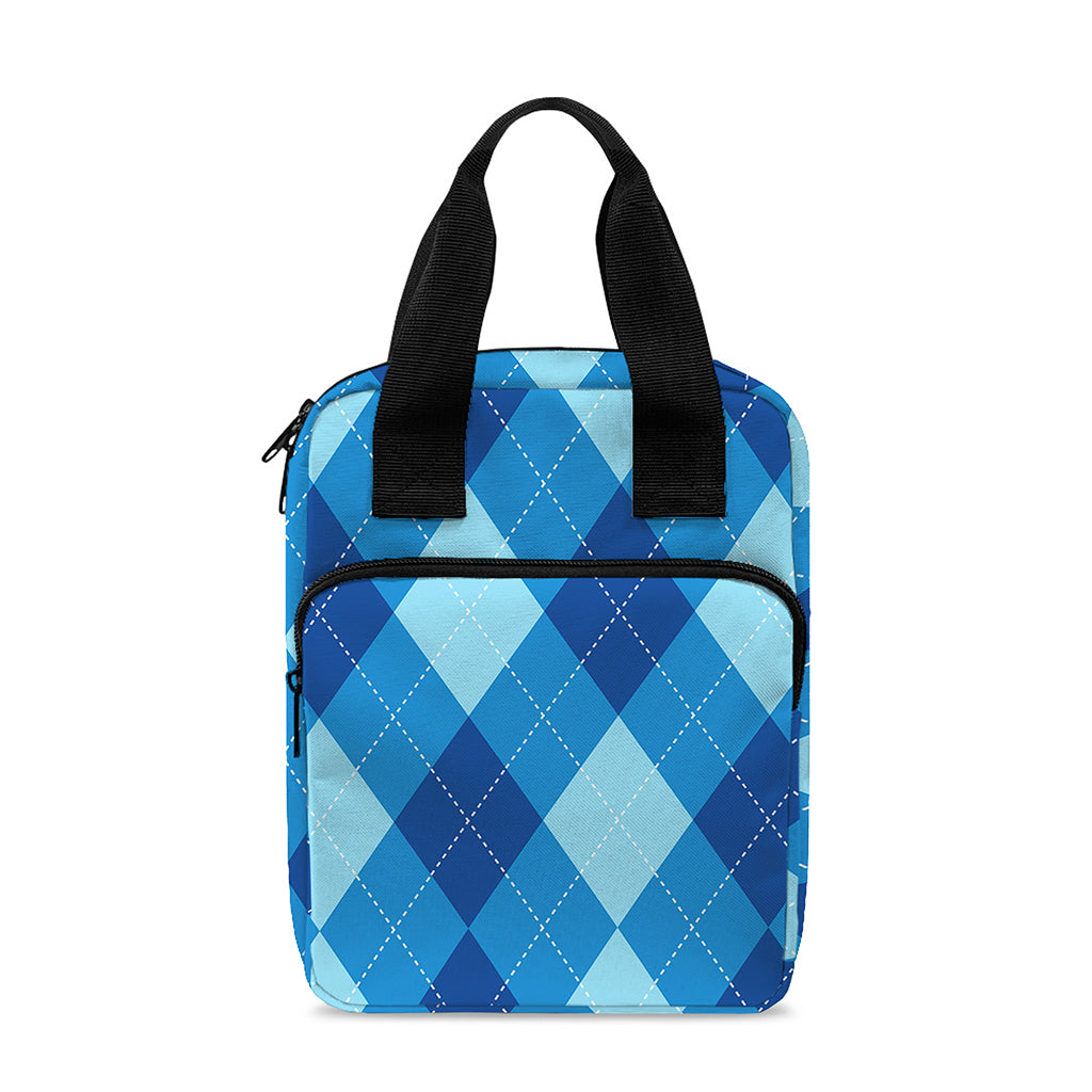 Blue Argyle Pattern Print Bible Tote Bag