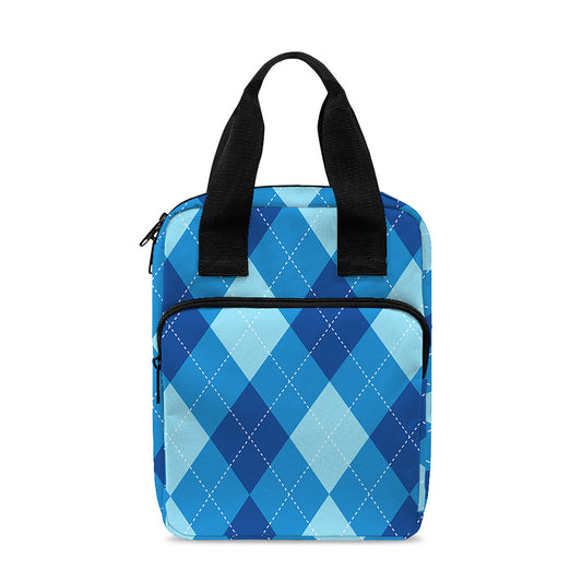 Blue Argyle Pattern Print Bible Tote Bag