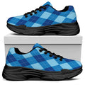 Blue Argyle Pattern Print Black Chunky Shoes
