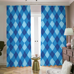 Blue Argyle Pattern Print Blackout Pencil Pleat Curtains