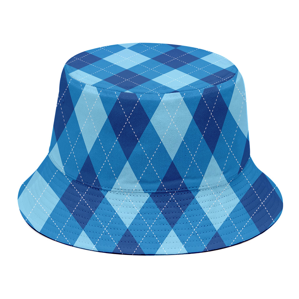 Blue Argyle Pattern Print Bucket Hat