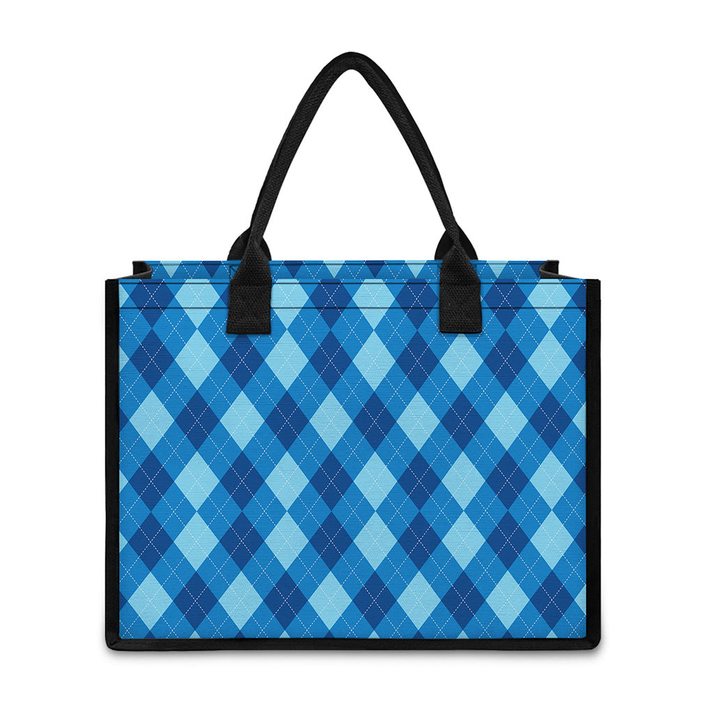 Blue Argyle Pattern Print Canvas Tote Bag