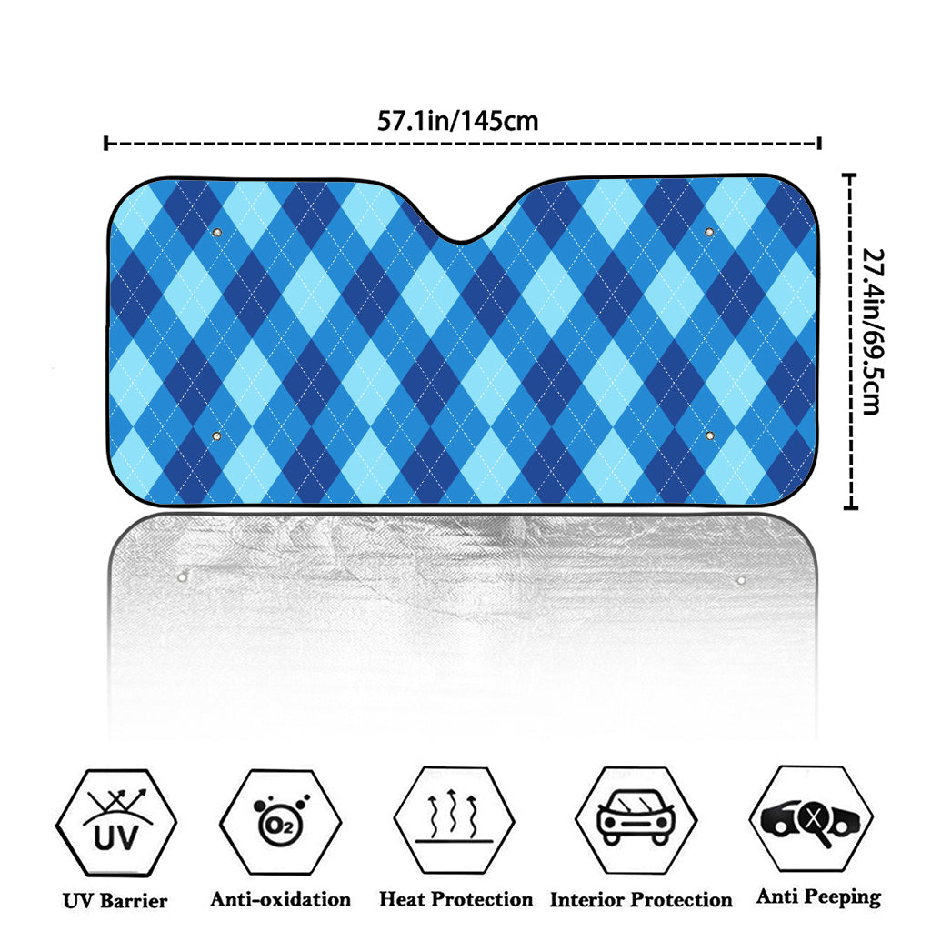 Blue Argyle Pattern Print Car Windshield Sun Shade