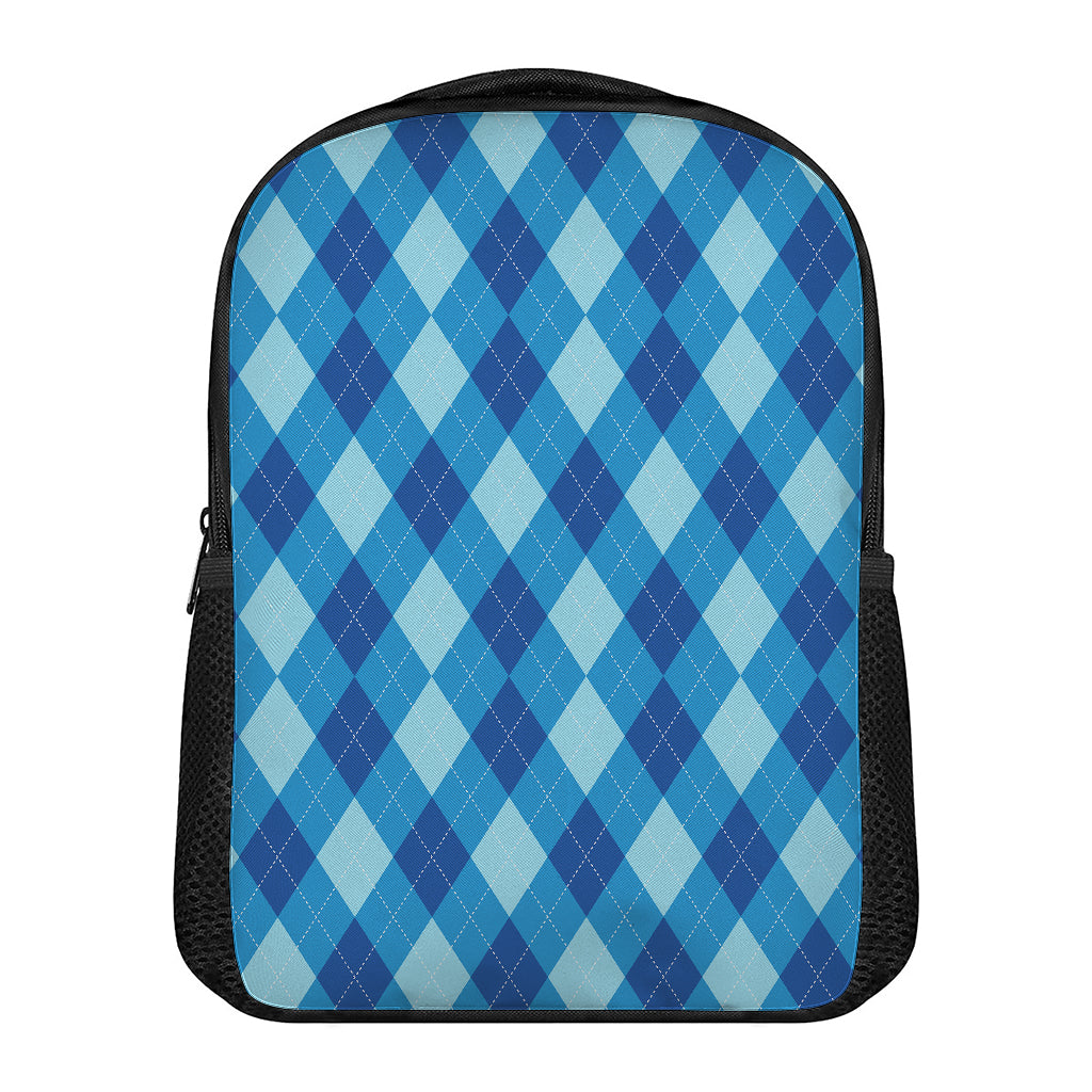 Blue Argyle Pattern Print Casual Backpack
