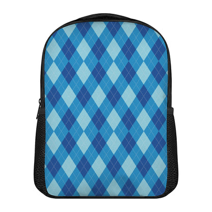 Blue Argyle Pattern Print Casual Backpack