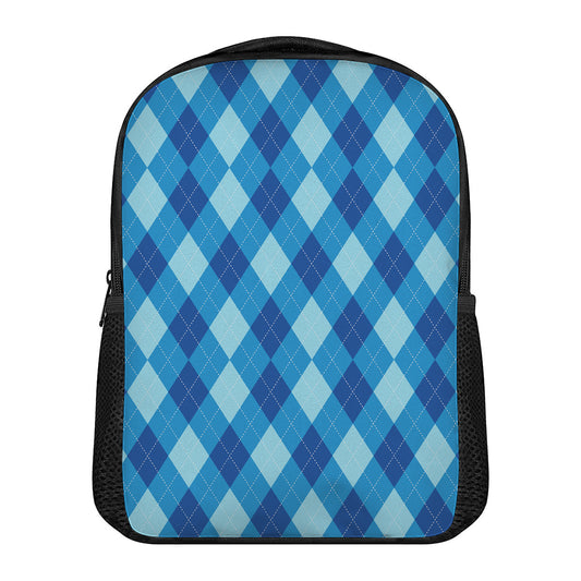 Blue Argyle Pattern Print Casual Backpack