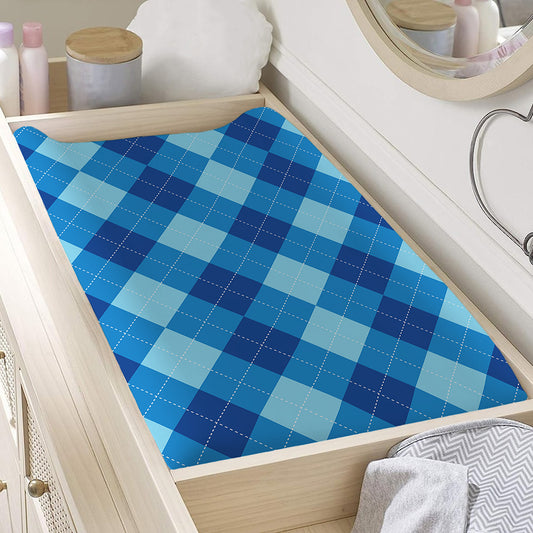 Blue Argyle Pattern Print Changing Pad Cover