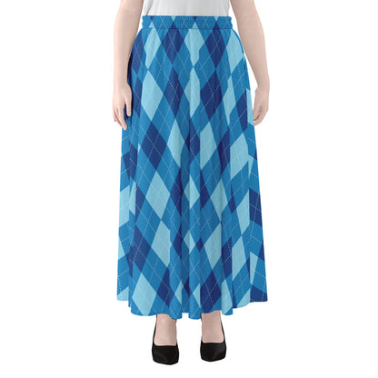 Blue Argyle Pattern Print Chiffon Maxi Skirt