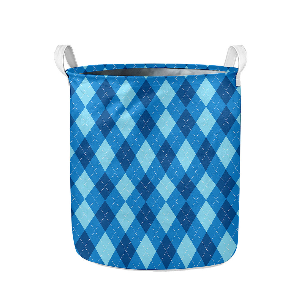 Blue Argyle Pattern Print Collapsible Laundry Basket