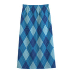 Blue Argyle Pattern Print Cotton Front Slit Maxi Skirt