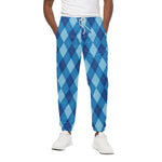 Blue Argyle Pattern Print Cotton Pants