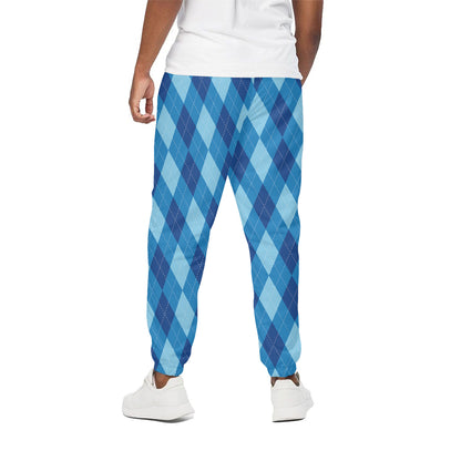 Blue Argyle Pattern Print Cotton Pants