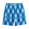Blue Argyle Pattern Print Cotton Shorts