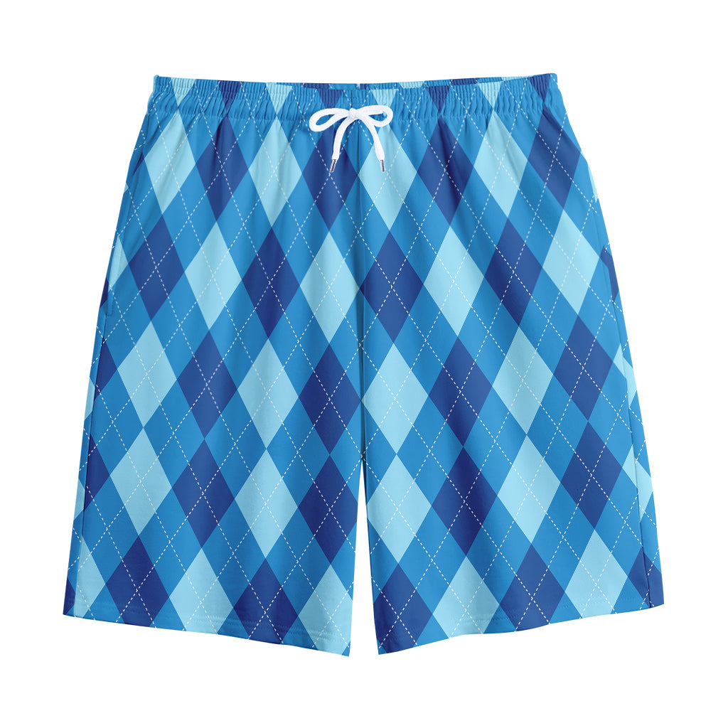 Blue Argyle Pattern Print Cotton Shorts
