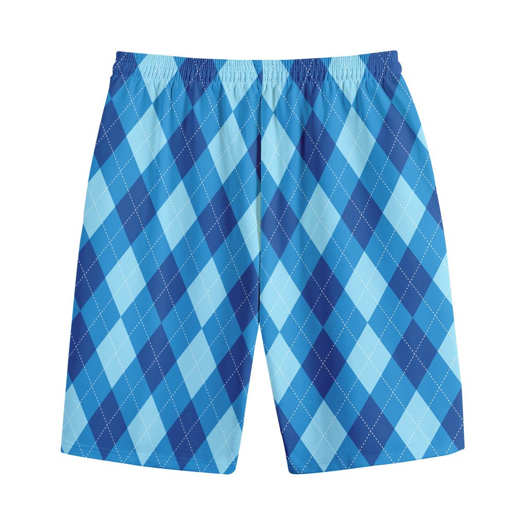 Blue Argyle Pattern Print Cotton Shorts