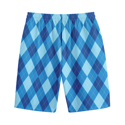 Blue Argyle Pattern Print Cotton Shorts