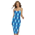 Blue Argyle Pattern Print Cross Back Cami Dress