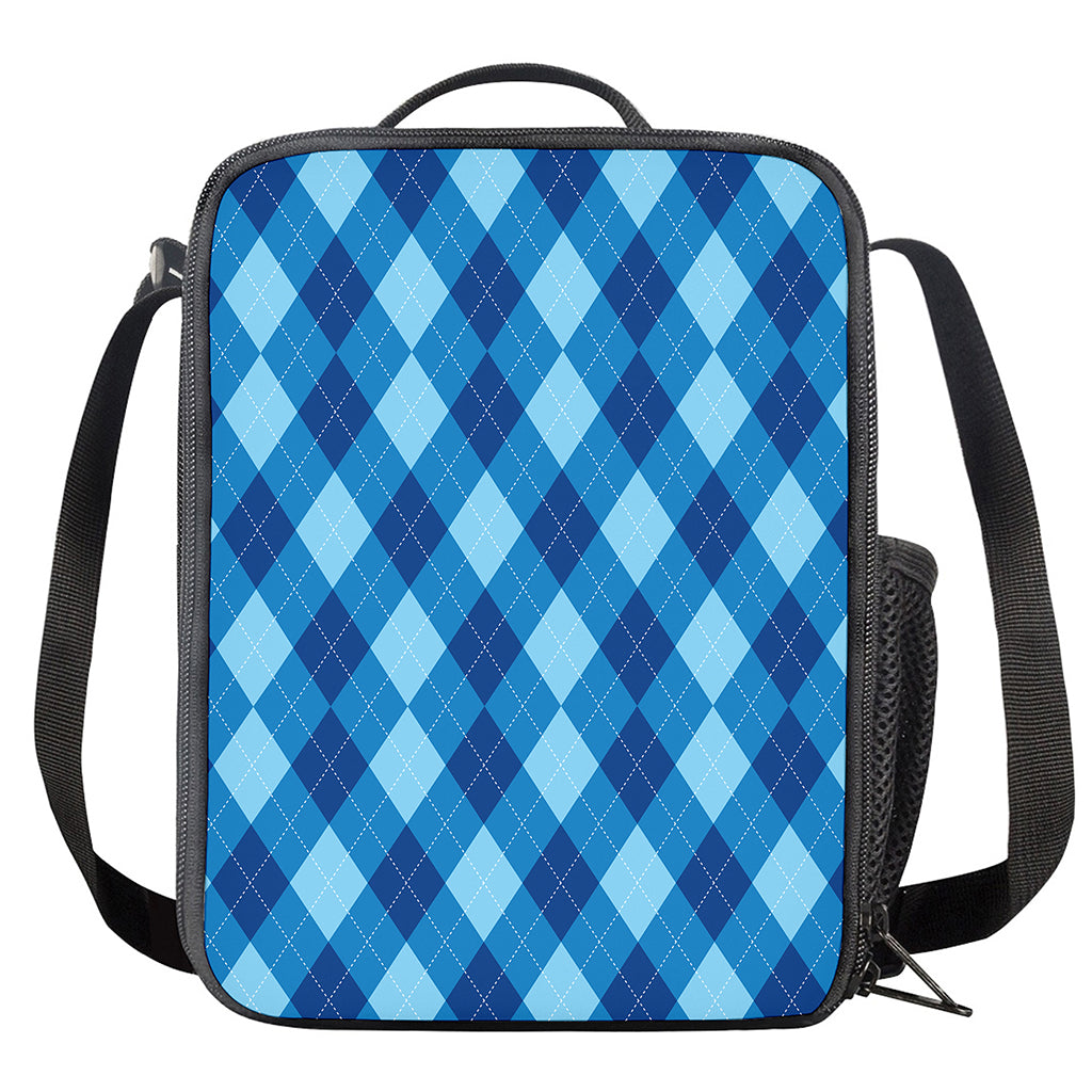 Blue Argyle Pattern Print Crossbody Lunch Bag