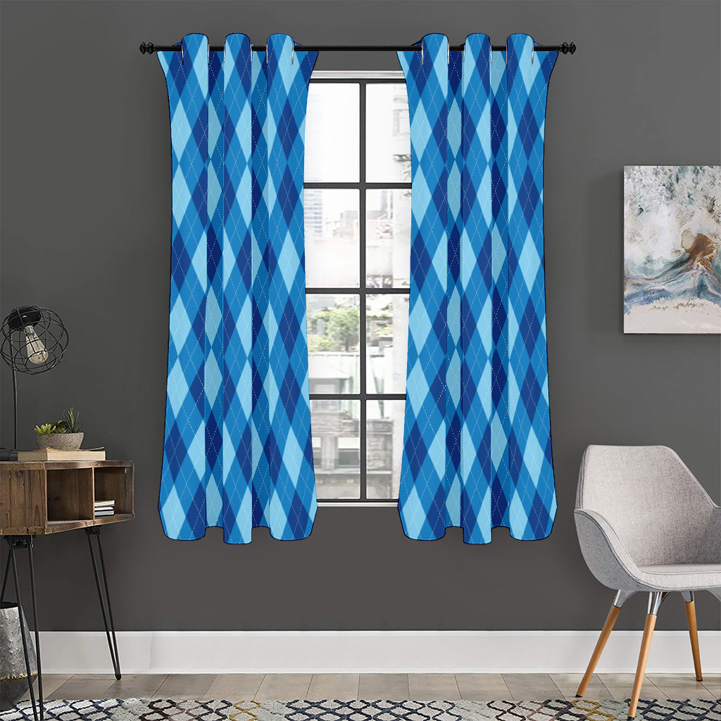 Blue Argyle Pattern Print Curtain