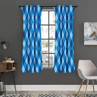 Blue Argyle Pattern Print Curtain