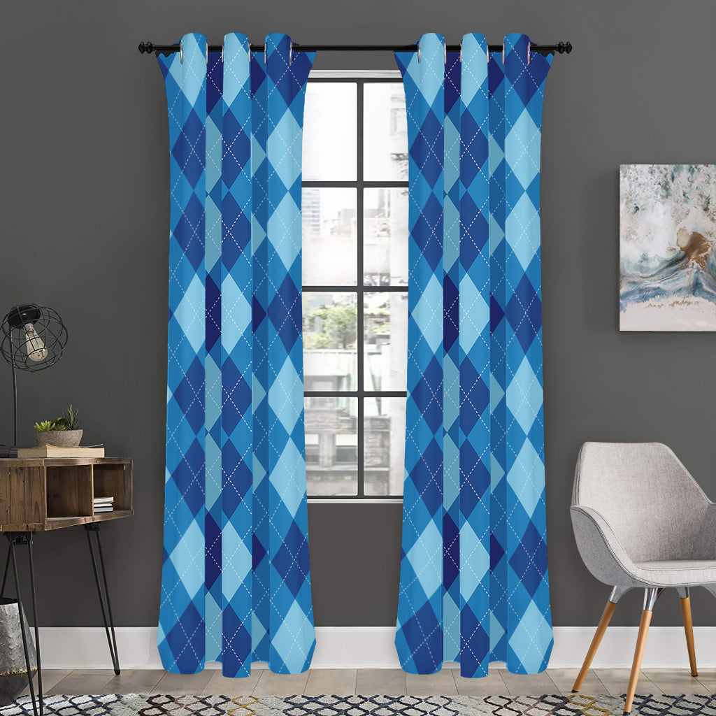 Blue Argyle Pattern Print Curtain