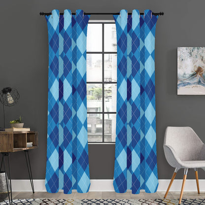 Blue Argyle Pattern Print Curtain
