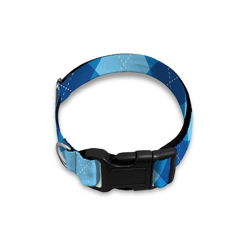 Blue Argyle Pattern Print Dog Collar