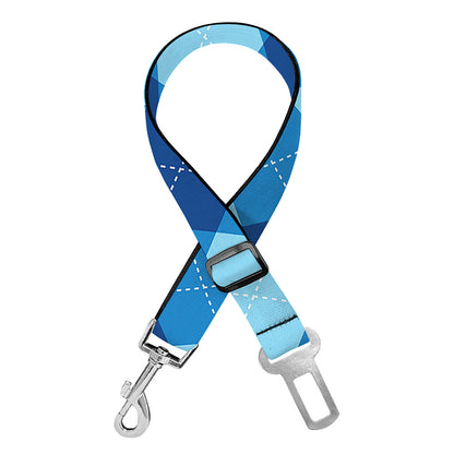 Blue Argyle Pattern Print Dog Seat Belt