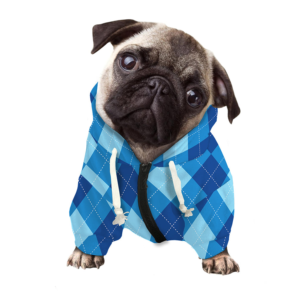 Blue Argyle Pattern Print Dog Zip Up Hoodie