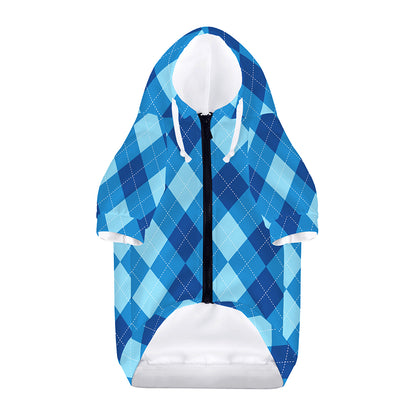 Blue Argyle Pattern Print Dog Zip Up Hoodie