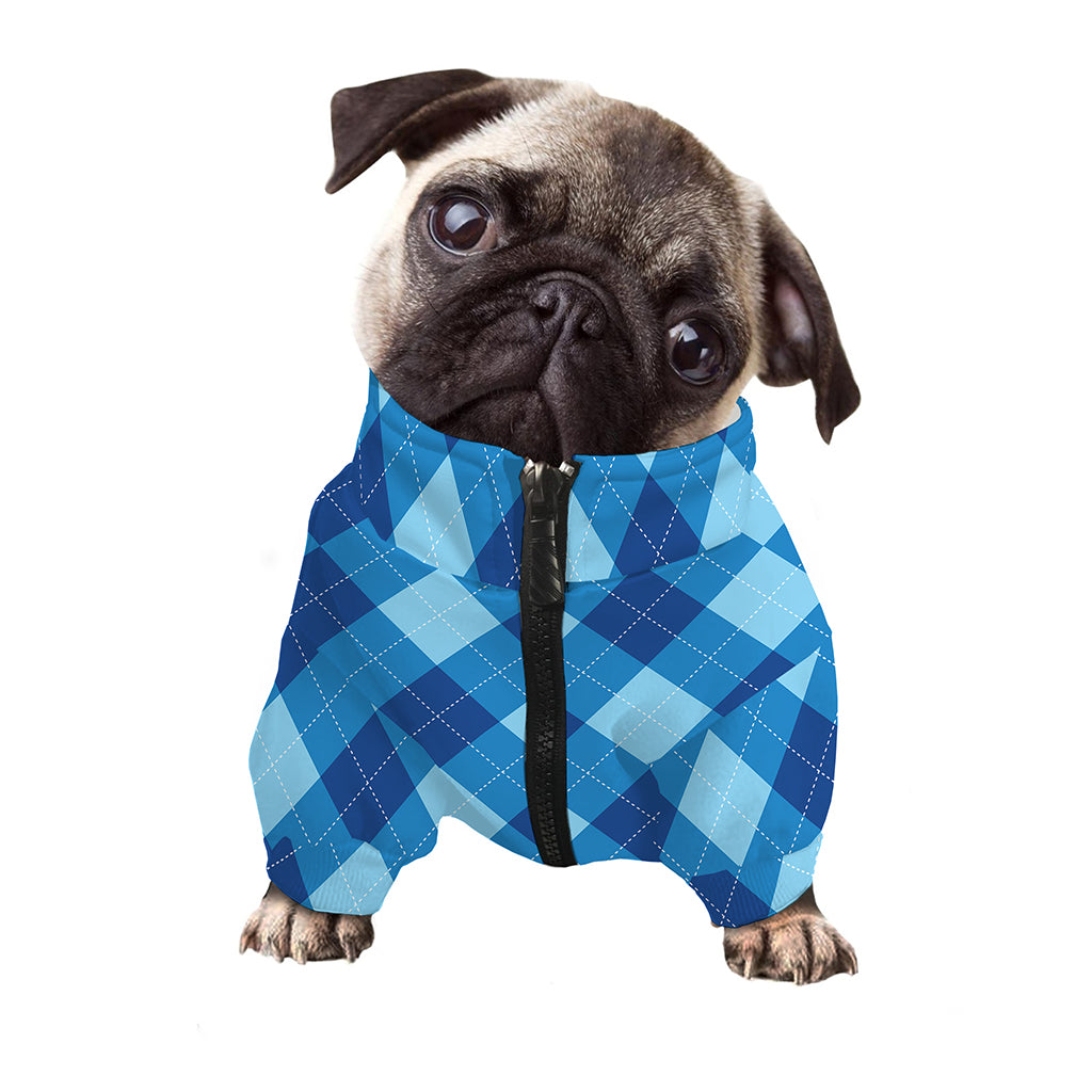 Blue Argyle Pattern Print Dog Zip Up Jacket