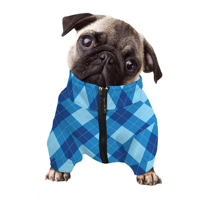 Blue Argyle Pattern Print Dog Zip Up Jacket