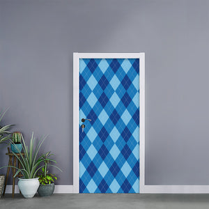 Blue Argyle Pattern Print Door Sticker