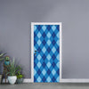 Blue Argyle Pattern Print Door Sticker