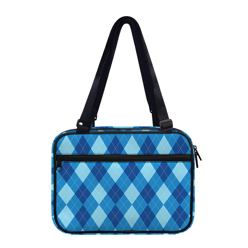 Blue Argyle Pattern Print Double Strap Bible Bag