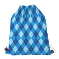 Blue Argyle Pattern Print Drawstring Bag