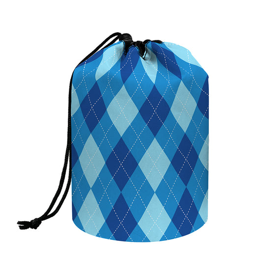 Blue Argyle Pattern Print Drawstring Makeup Bag