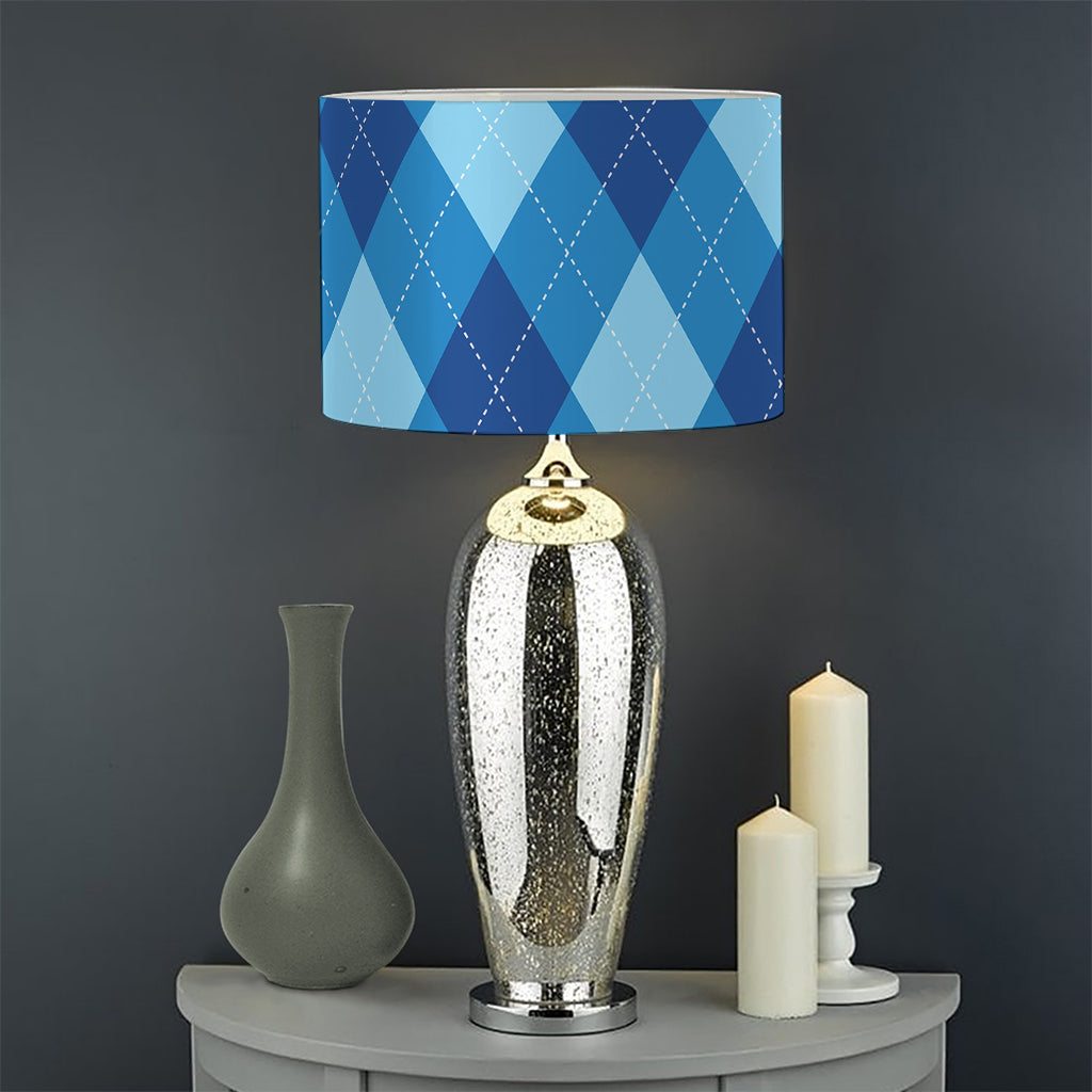Blue Argyle Pattern Print Drum Lamp Shade