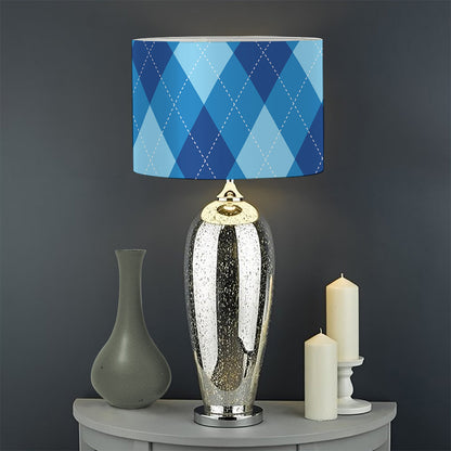 Blue Argyle Pattern Print Drum Lamp Shade