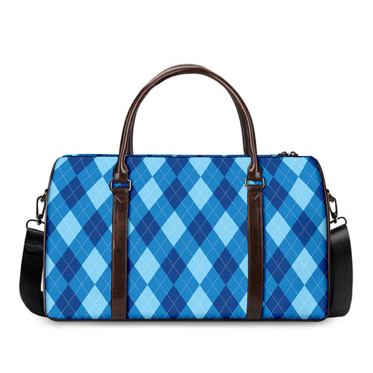 Blue Argyle Pattern Print Duffle Bag