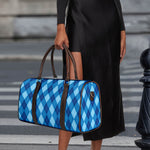 Blue Argyle Pattern Print Duffle Bag