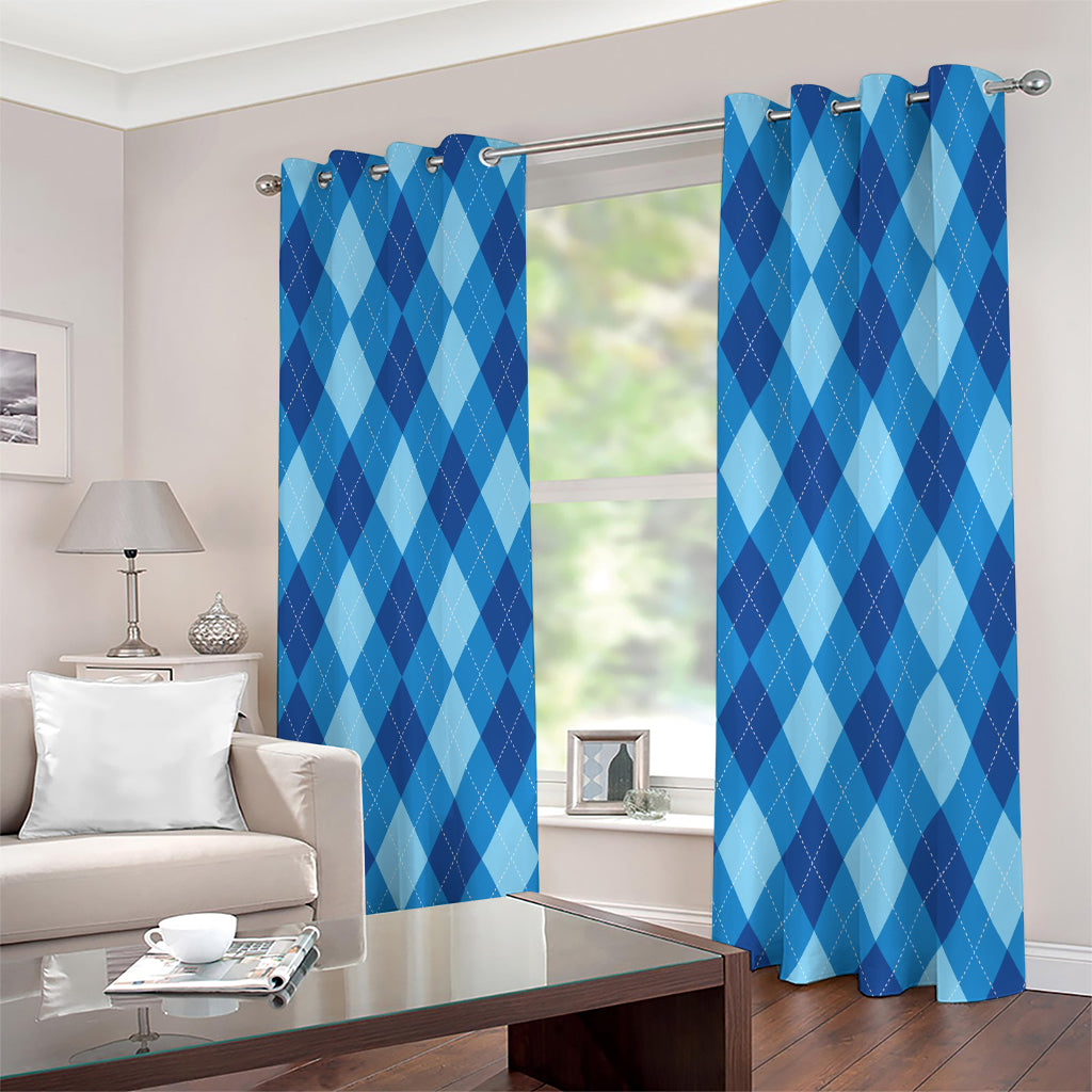 Blue Argyle Pattern Print Extra Wide Grommet Curtains