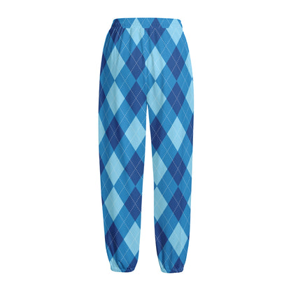 Blue Argyle Pattern Print Fleece Lined Knit Pants