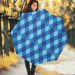 Blue Argyle Pattern Print Foldable Umbrella