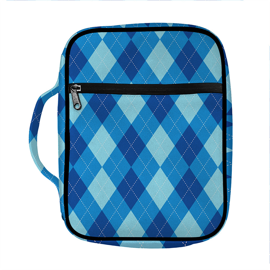 Blue Argyle Pattern Print Front Pocket Bible Bag