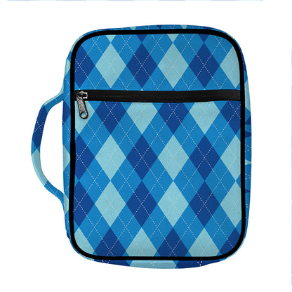 Blue Argyle Pattern Print Front Pocket Bible Bag